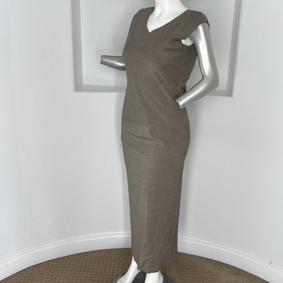 VINTAGE SARA STURGEON SLEEVELESS TAUPE MAXI DRESS SIZE 3 - Picture 4 of 11